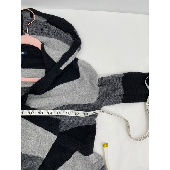 Splendid Open Front Asmmetric Hem Stripe Gray Black Cardigan with Hoodie Size XS - Picture 6 of 7